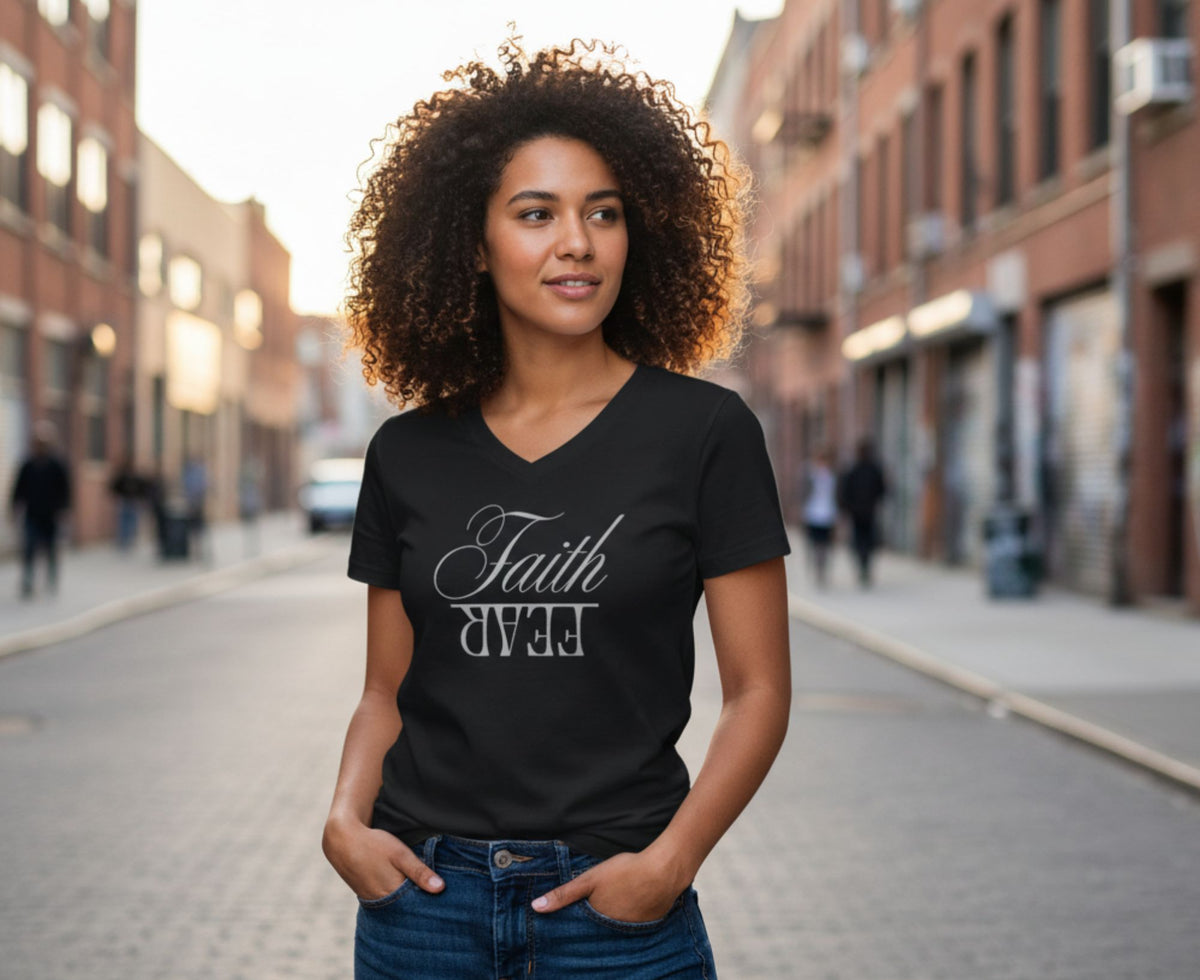 Faith Over Fear Women's V-Neck Christian T-Shirt | Faith Apparel South Africa | Covenant Brands