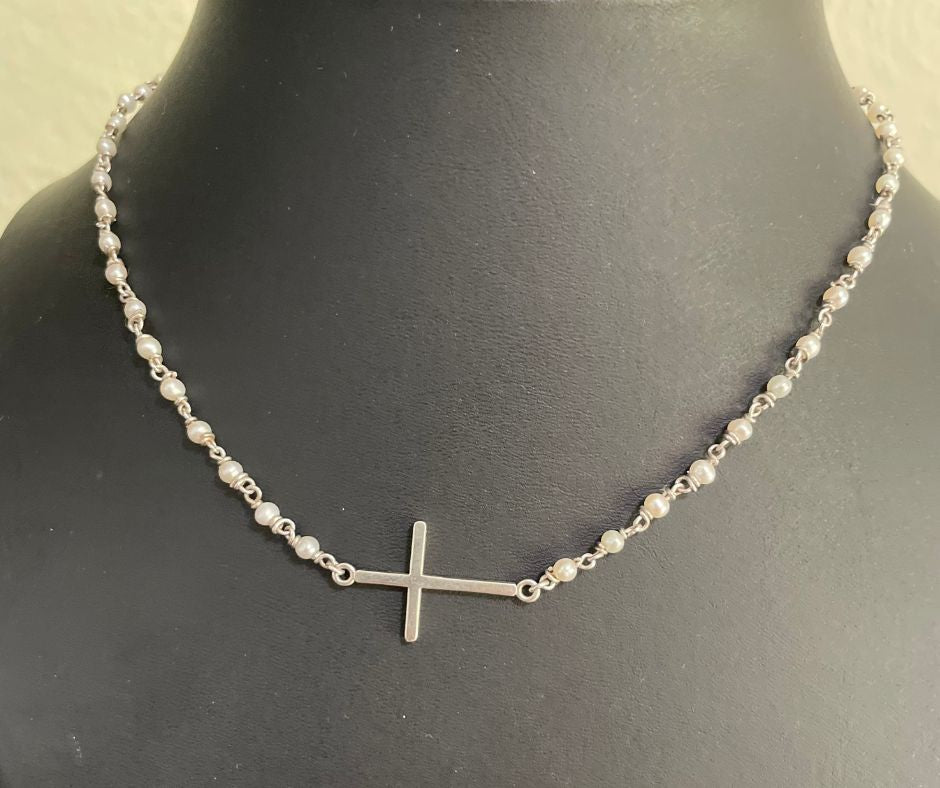 Freshwater Pearl Silver Cross Necklace | Christian Jewellery South Africa | Covenant Brands