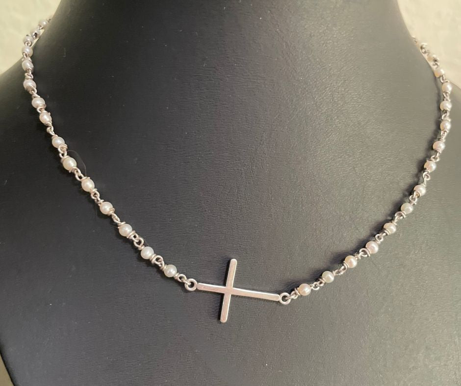 Freshwater Pearl Silver Cross Necklace | Christian Jewellery South Africa | Covenant Brands