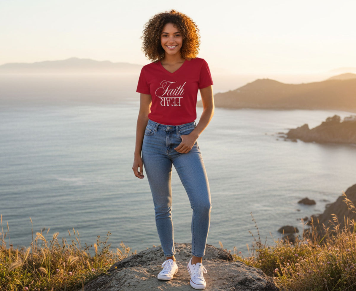 Faith Over Fear Women's V-Neck Christian T-Shirt | Faith Apparel South Africa | Covenant Brands