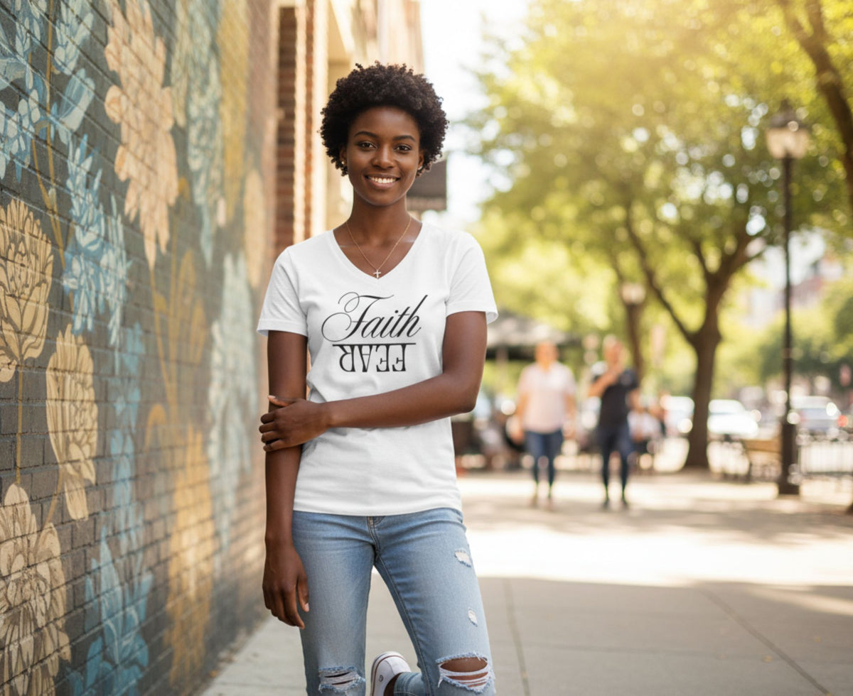 Faith Over Fear Women's V-Neck Christian T-Shirt | Faith Apparel South Africa | Covenant Brands
