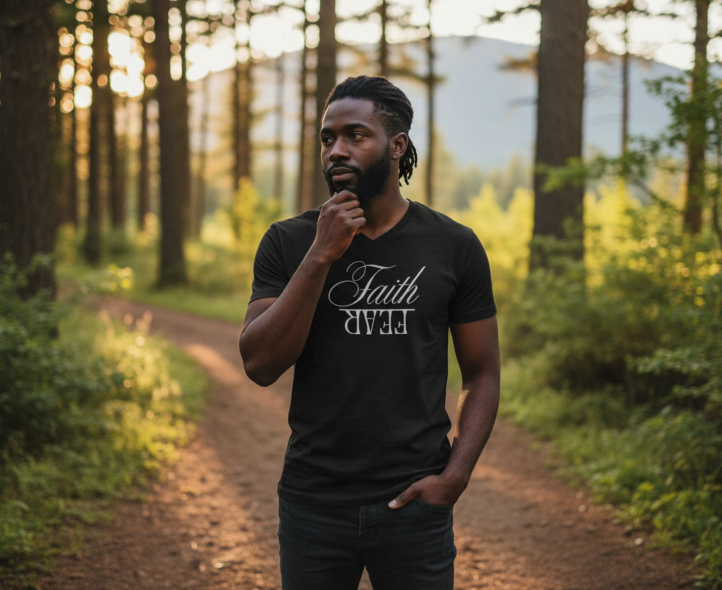Faith Over Fear Men's V-Neck Christian T-Shirt | Faith Apparel South Africa | Covenant Brands