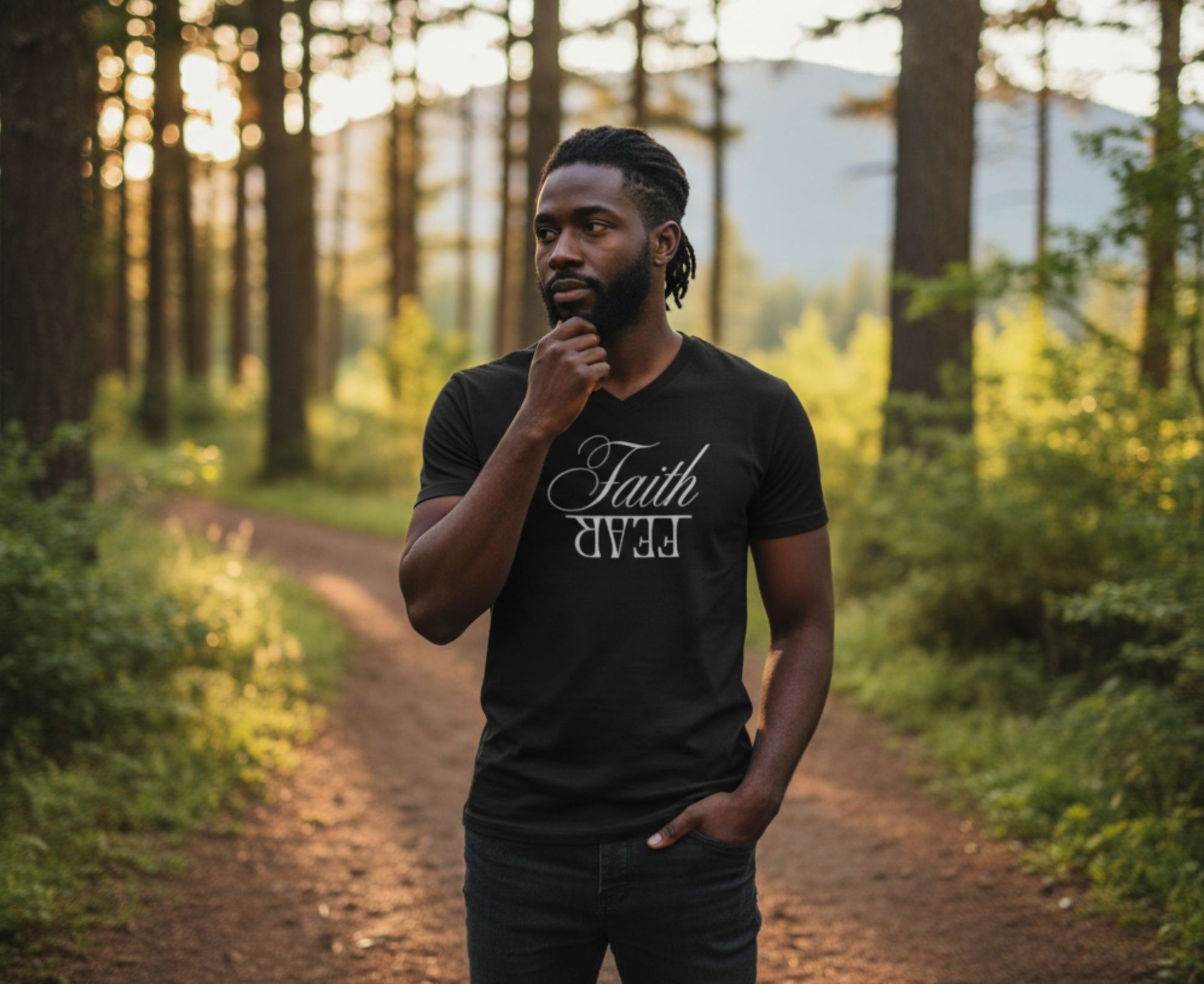 Faith Over Fear Men's V-Neck Christian T-Shirt | Faith Apparel South Africa | Covenant Brands