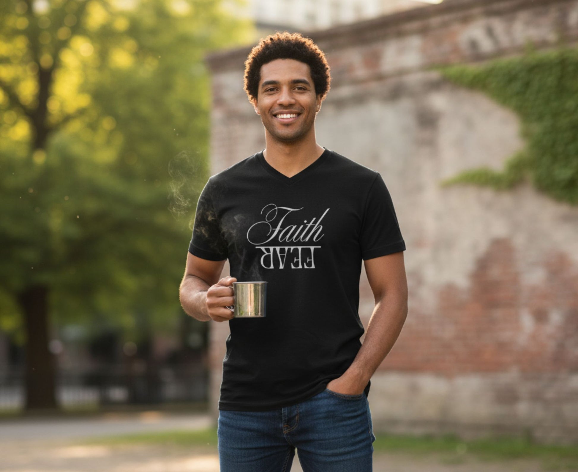 Faith Over Fear Men's V-Neck Christian T-Shirt | Faith Apparel South Africa | Covenant Brands