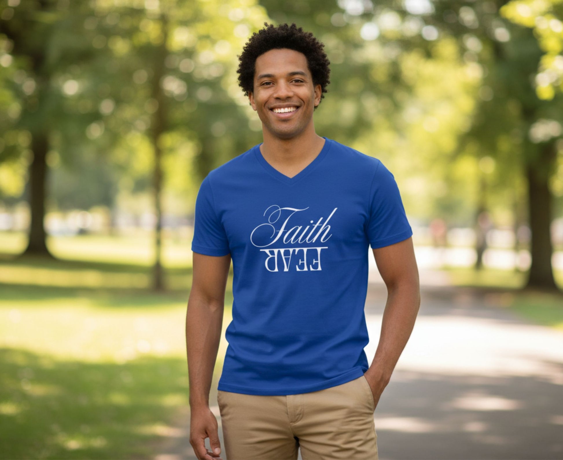 Faith Over Fear Men's V-Neck Christian T-Shirt | Faith Apparel South Africa | Covenant Brands
