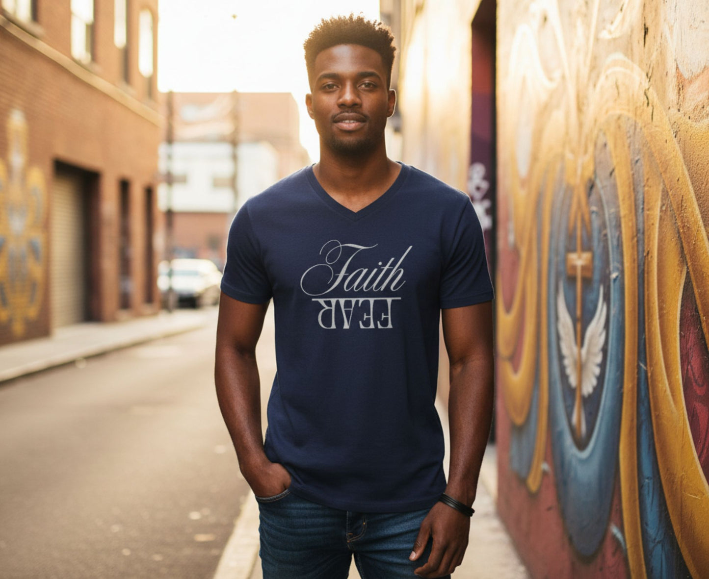Faith Over Fear Men's V-Neck Christian T-Shirt | Faith Apparel South Africa | Covenant Brands