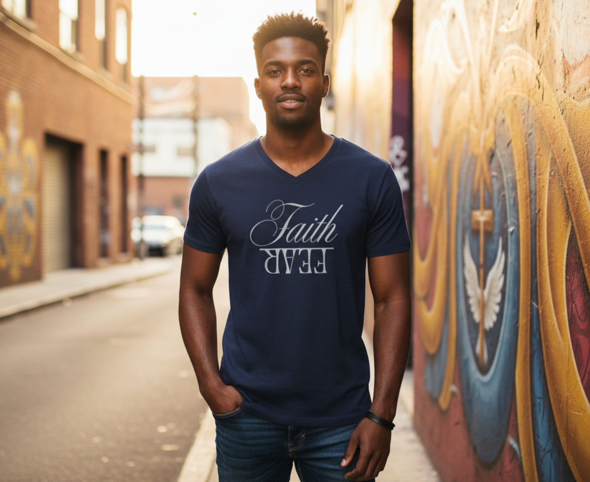 Faith Over Fear Men's V-Neck Christian T-Shirt | Faith Apparel South Africa | Covenant Brands