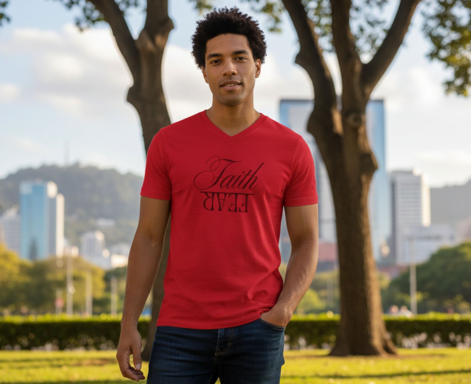 Faith Over Fear Men's V-Neck Christian T-Shirt | Faith Apparel South Africa | Covenant Brands