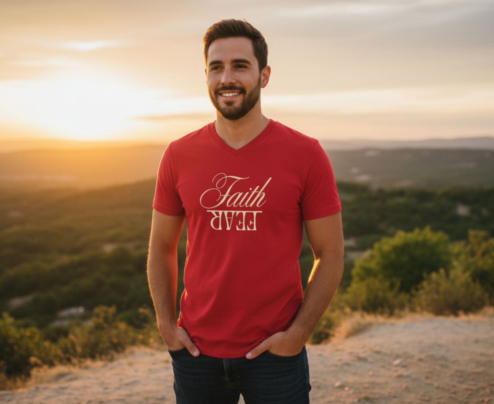 Faith Over Fear Men's V-Neck Christian T-Shirt | Faith Apparel South Africa | Covenant Brands