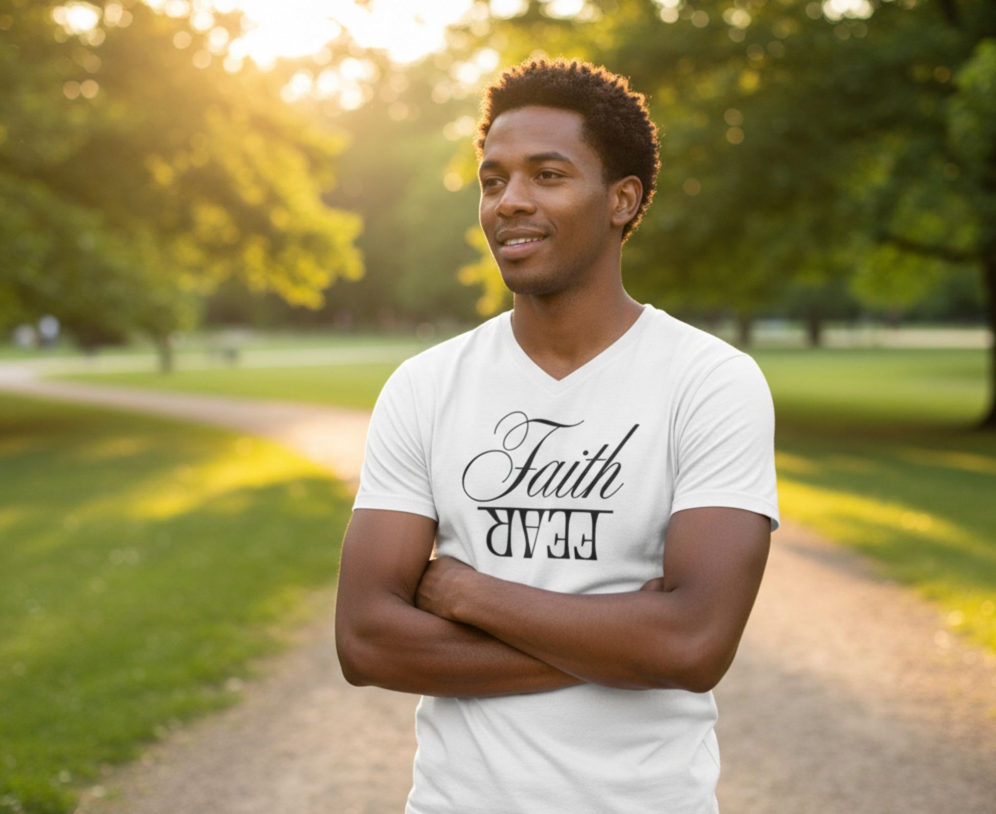 Faith Over Fear Men's V-Neck Christian T-Shirt | Faith Apparel South Africa | Covenant Brands