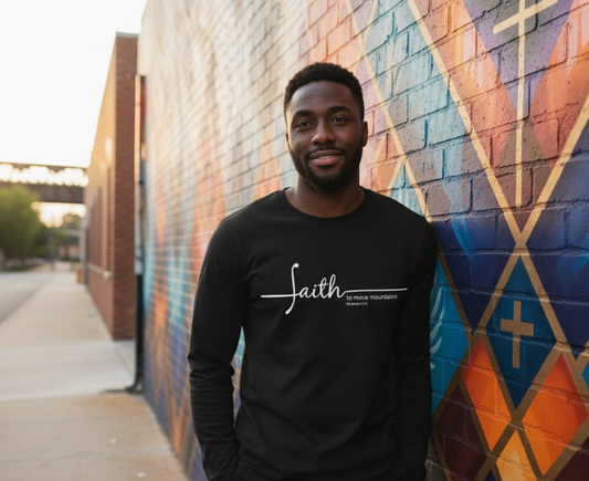 Faith To Move Mountains Men's Long Sleeve Christian T-Shirt | Faith Apparel South Africa | Covenant Brands