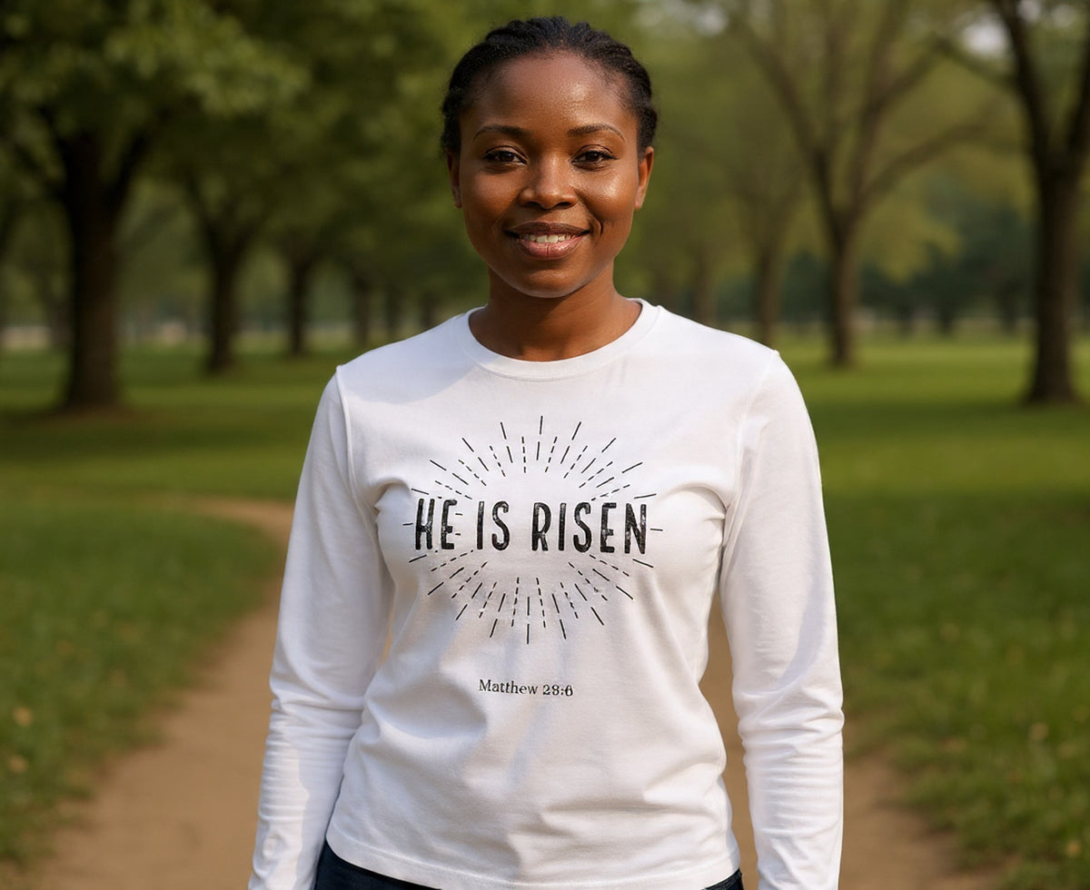 He Is Risen Women's Long Sleeve Christian T-Shirt | Faith Apparel South Africa | Covenant Brands