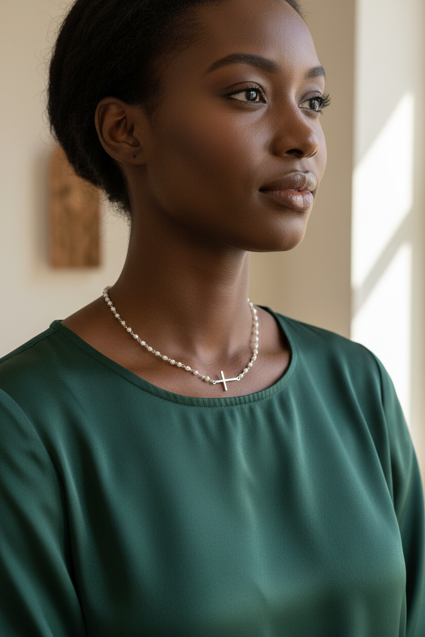 Freshwater Pearl Silver Cross Necklace | Christian Jewellery South Africa | Covenant Brands