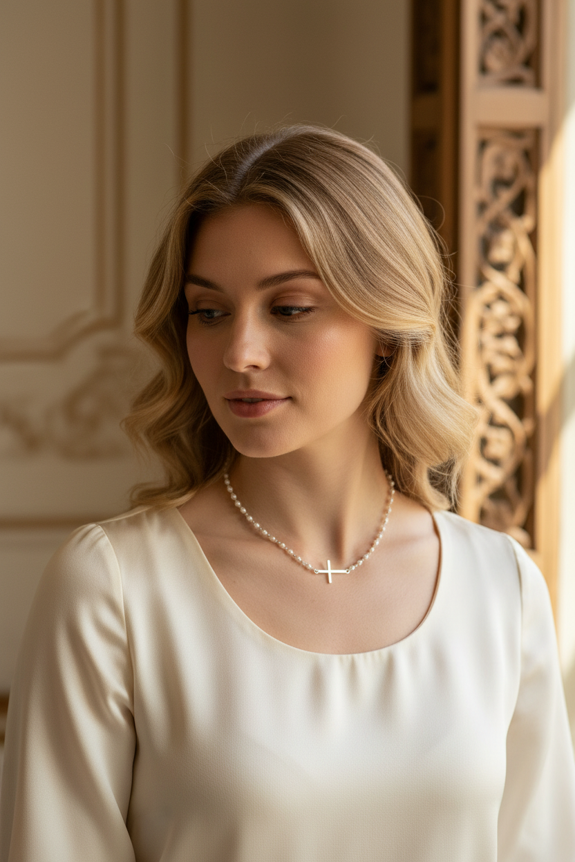 Freshwater Pearl Silver Cross Necklace | Christian Jewellery South Africa | Covenant Brands