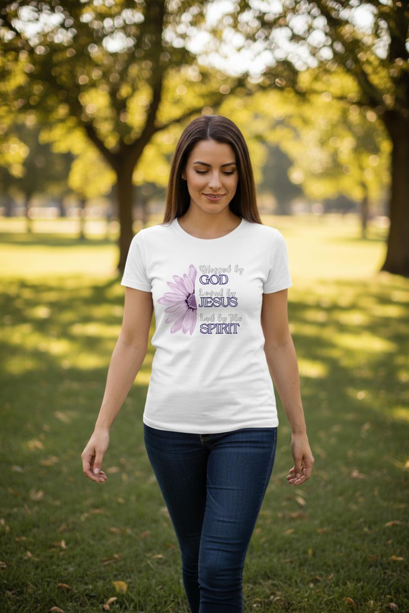 Woman Walking in Park - Blessed by God Tee